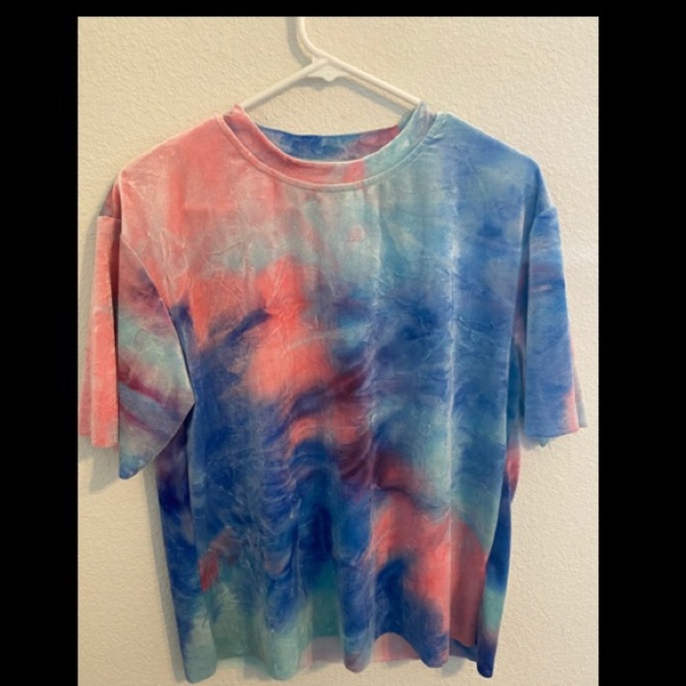 Pink/Blue Crushed Velvet Tie Dyed Tee